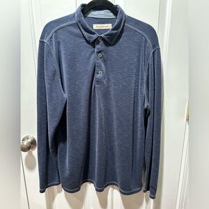 Tommy Bahama Mens Polo Shirt Size L  Blue Long Sleeve 3-Button
Logo on sleeve